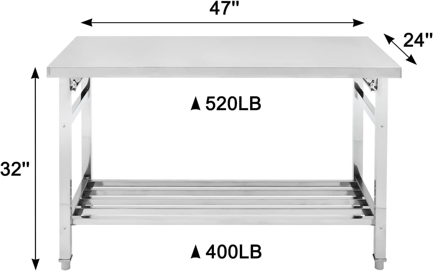 Folding Stainless Steel Work Table ,Heavy Duty Prep Table for Kitchen Restaurant