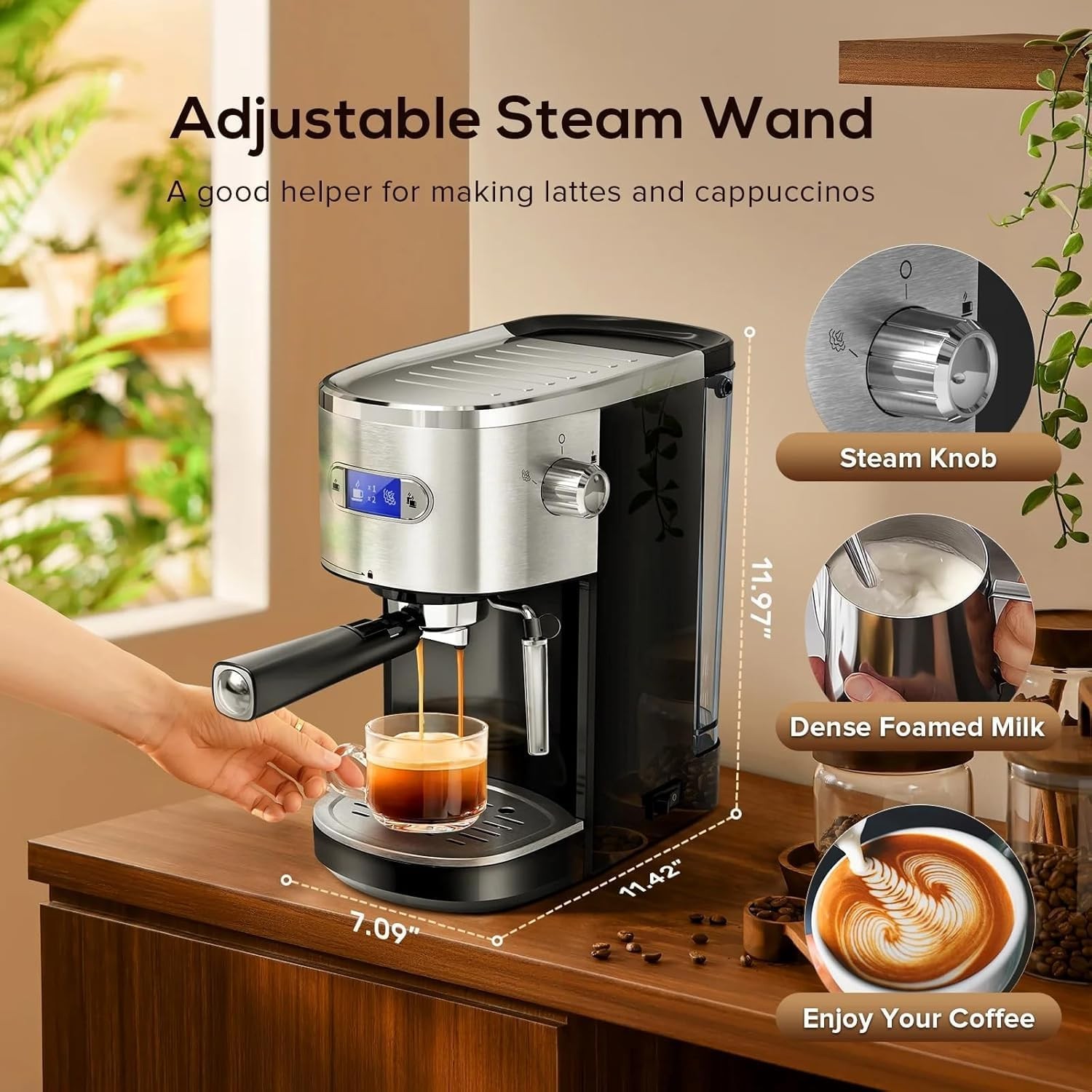 Espresso Machine 20 Bar, Semi-Automatic Professional Coffee Machine for