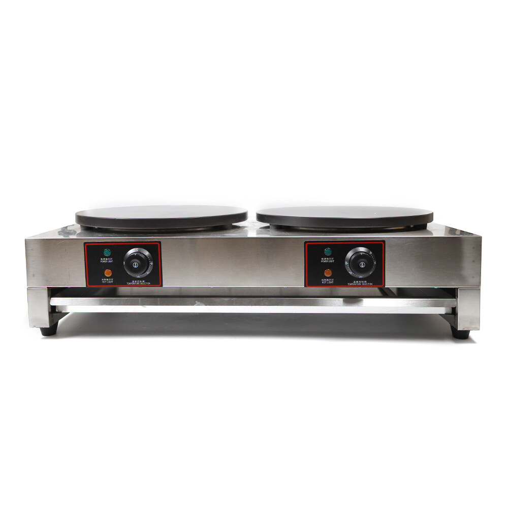 16″ Commercial Electric Crepe Maker Machine Two Burner Hotplates Non-Stick 3400W