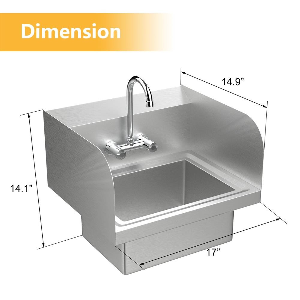 Heavy Duty Hand Wash Commercial Sink Wall Mount Utility Sink w/Side Splash Guard