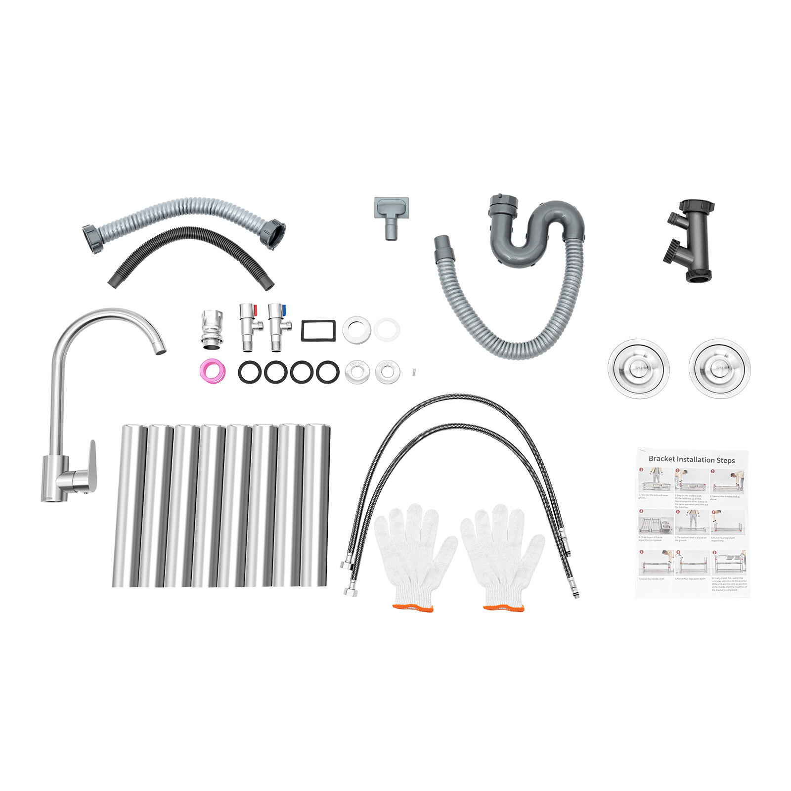 Free Standing Stainless Steel Double Bowl Commercial Restaurant Kitchen Sink Set