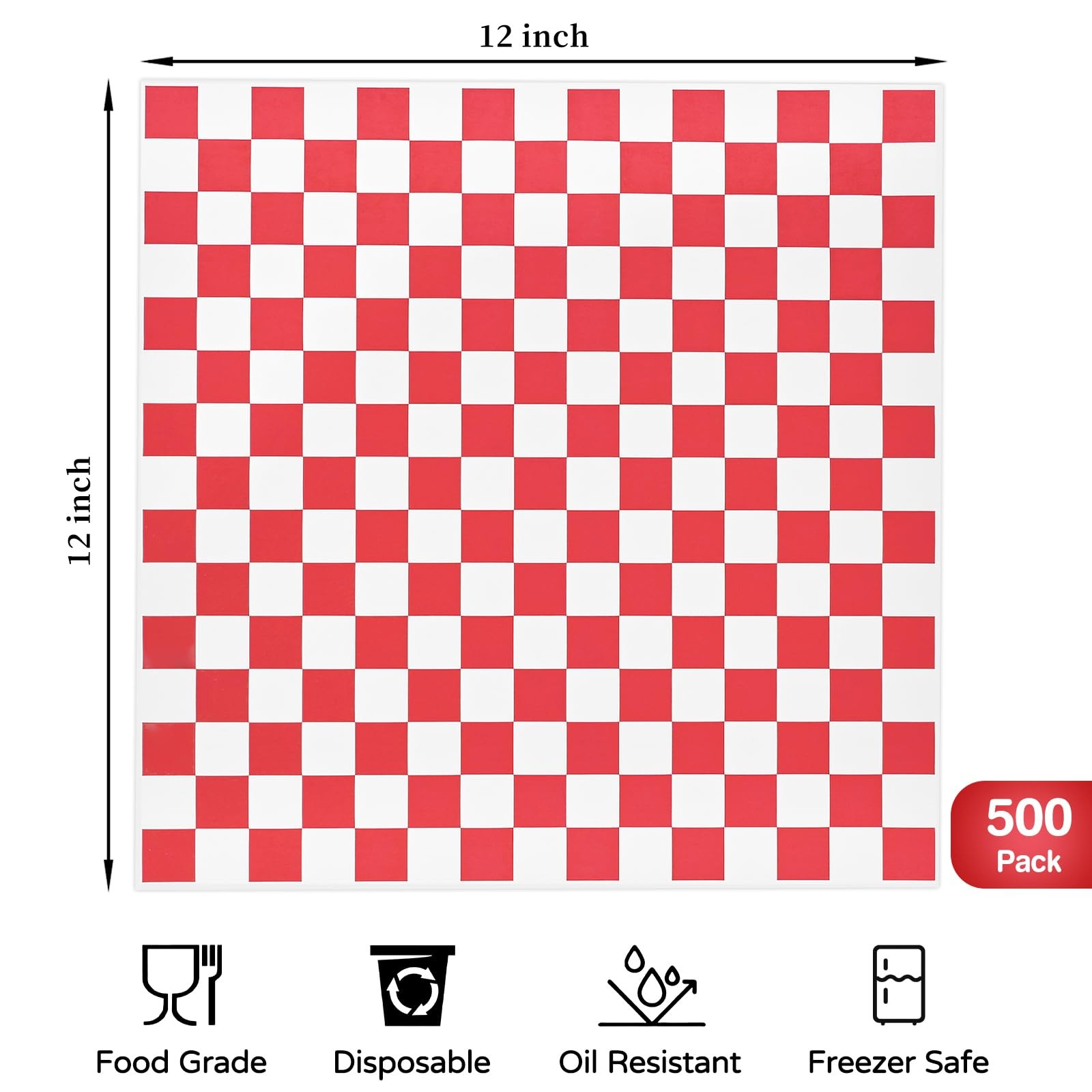 Ocmoiy 500 Sheets Sandwich Wrapping Paper, 12 x 12 Inches Red and White Check…