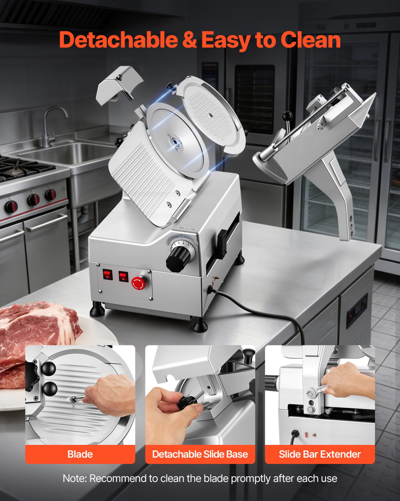 Commercial Meat Slicer 10in Blade 180W+370W Auto w/ Sharpener Adjustable