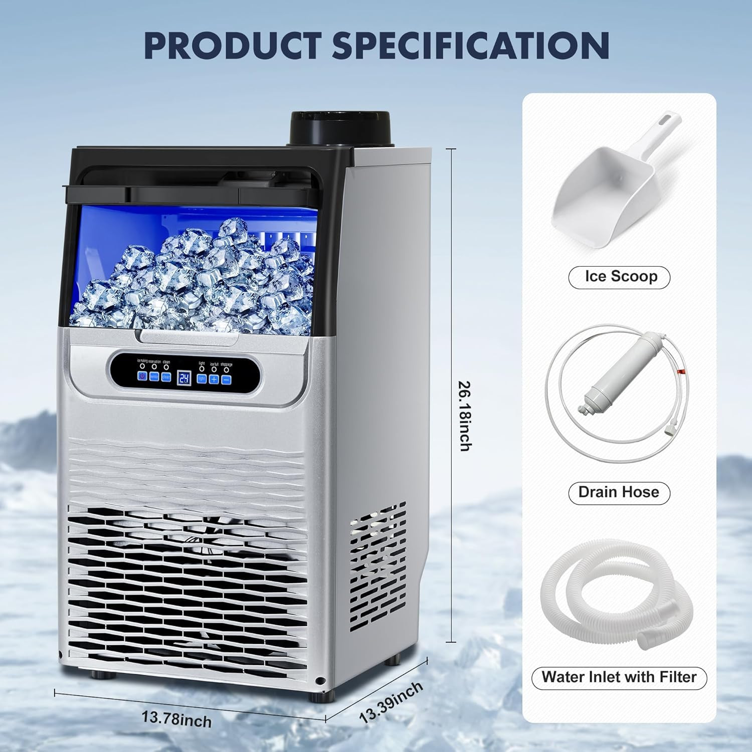 100LBS/24H Commercial Ice Maker Machine for Home Bar Restaurant