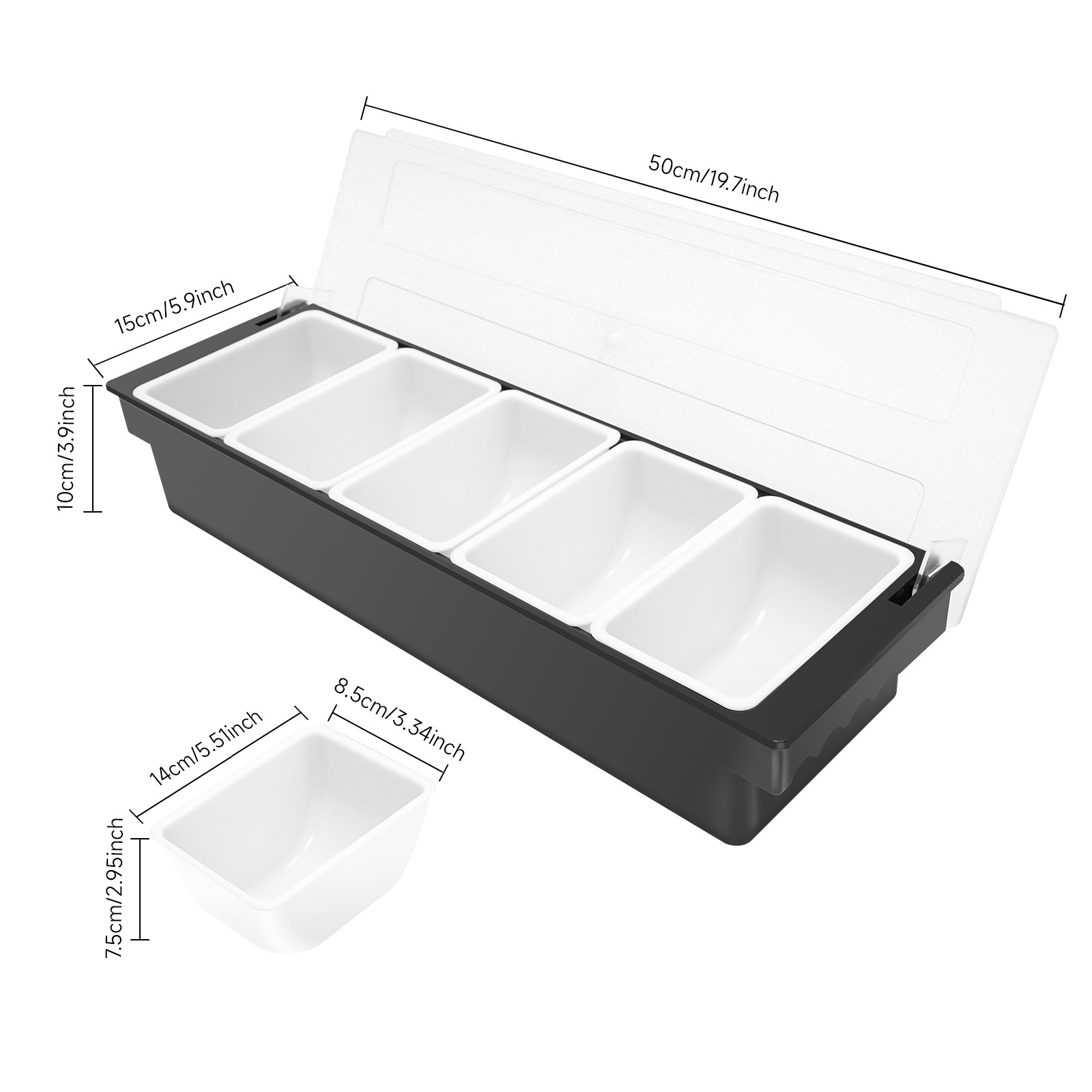 3/5 Compartments Condiment Dispenser Chilled Server Caddy Food FruitSalad Tray