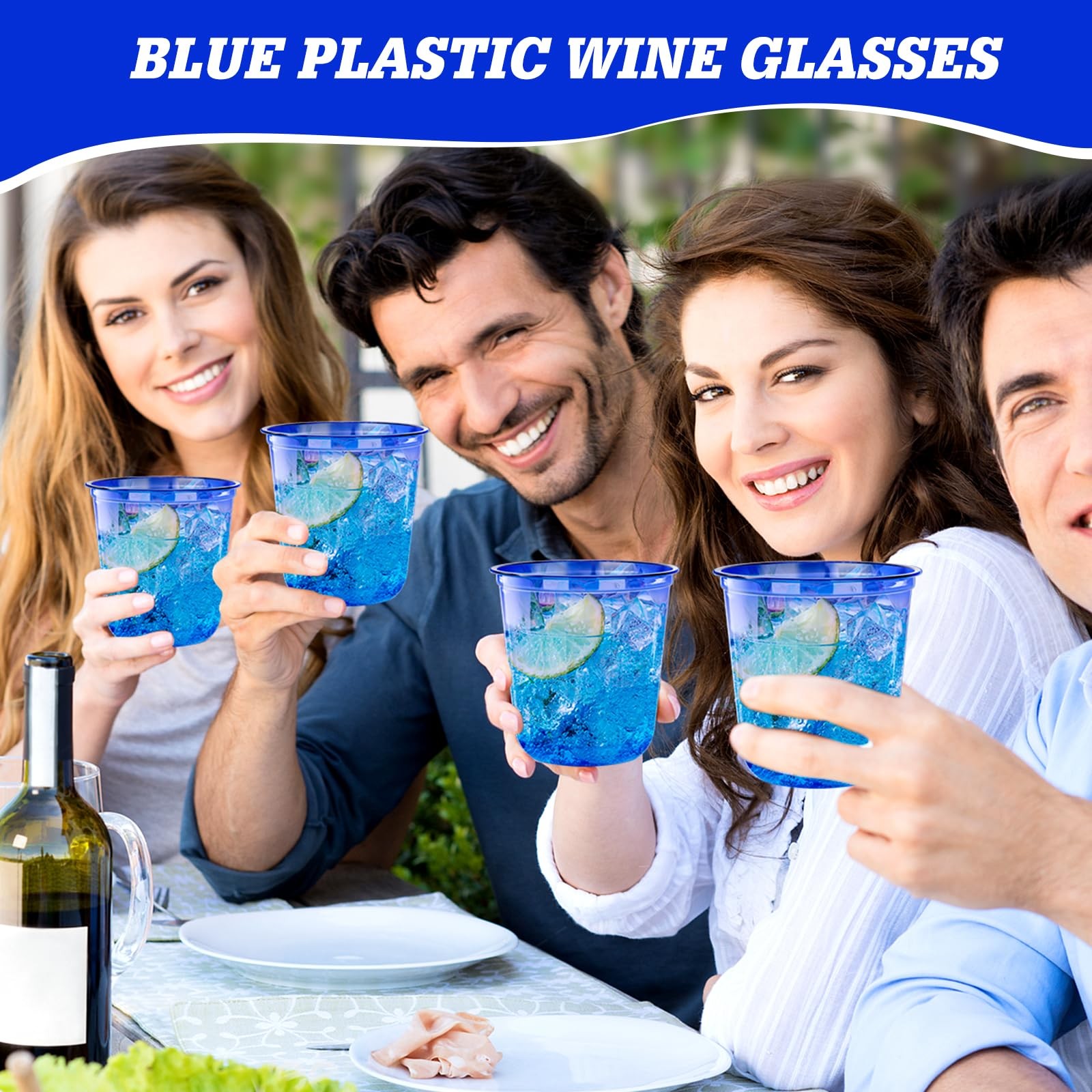 50 Pcs Blue Plastic Cups, 12oz Disposable Stemless Wine Glasses for Cocktail …