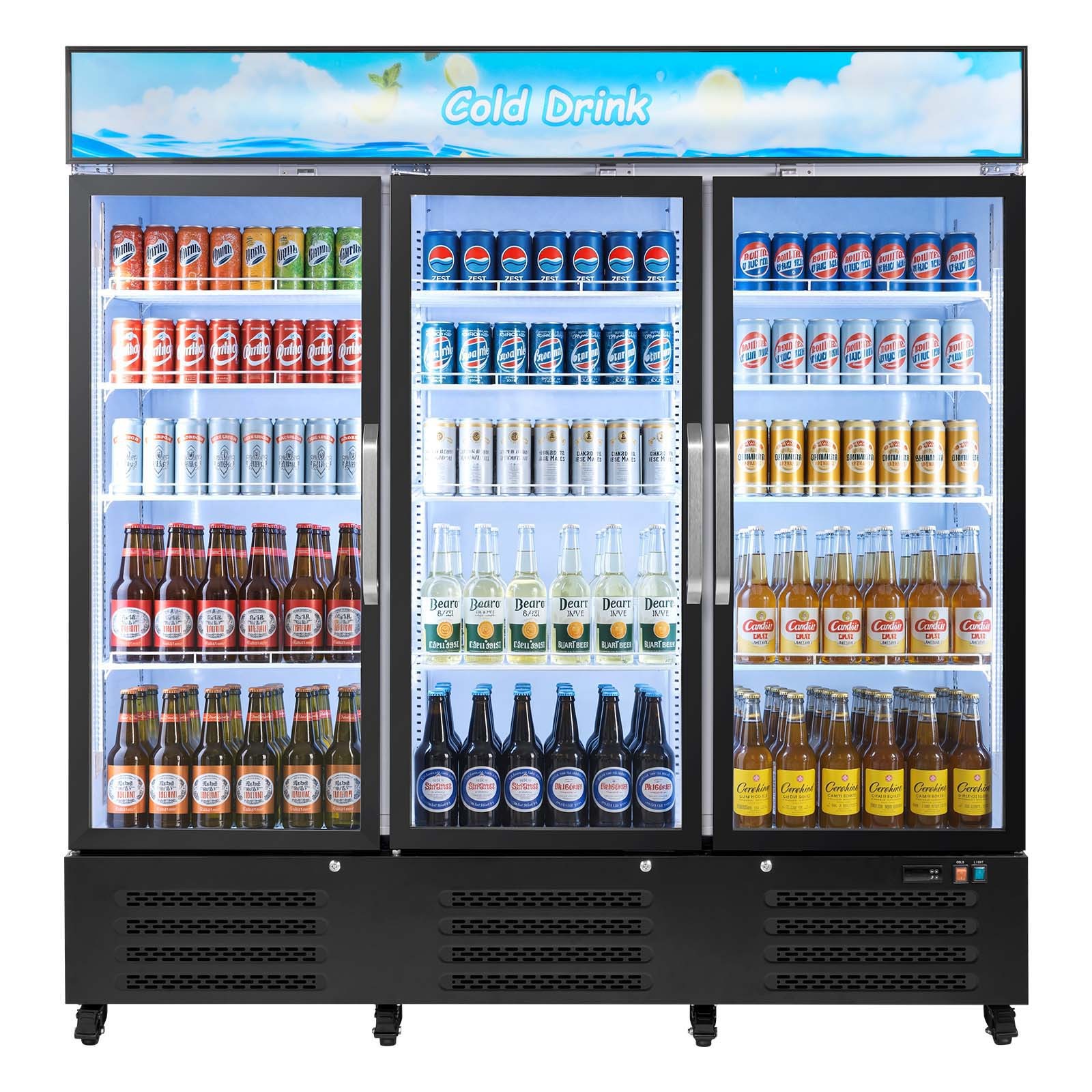 Uimoso Commercial 3-Door Beverage Cooler, 54.3 Cu.Ft Merchandiser Refrigerator
