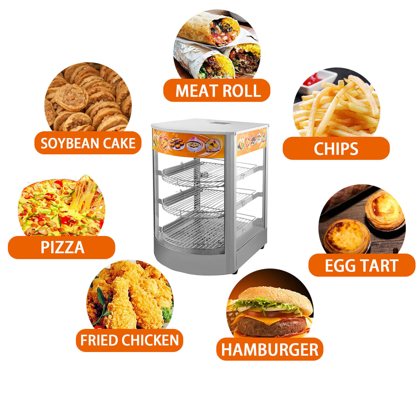 110V 850W Stainless Steel Food Pizza Warmer Display Cabinet with 3 Movable Layer