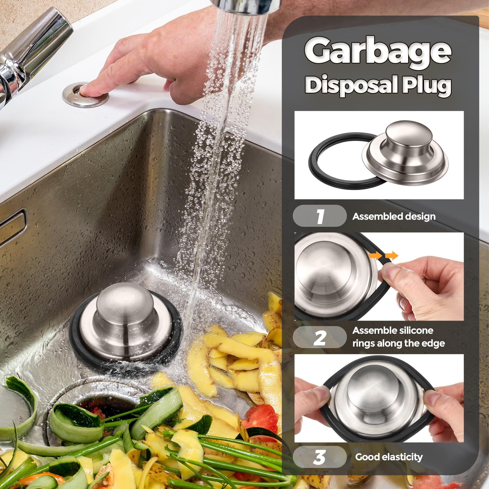 4 Pcs Brushed Silver Kitchen Sink Garbage Disposal Accessories Set