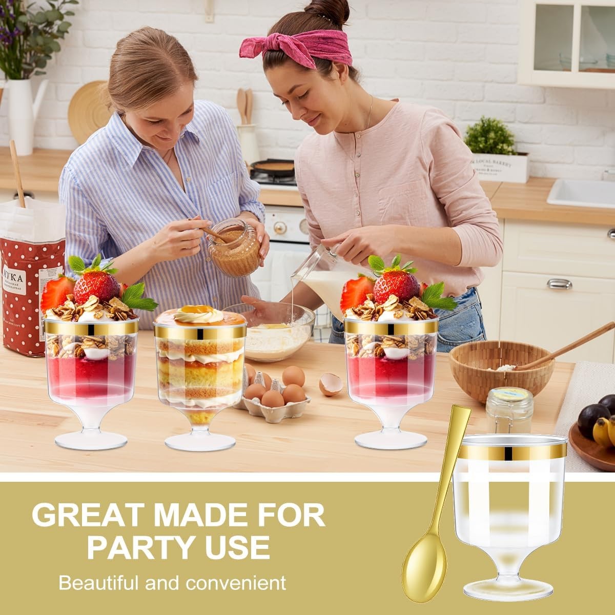 160Pcs Dessert Cups with Golden Spoon,5Oz Clear Plastic Parfait Cups,Mini