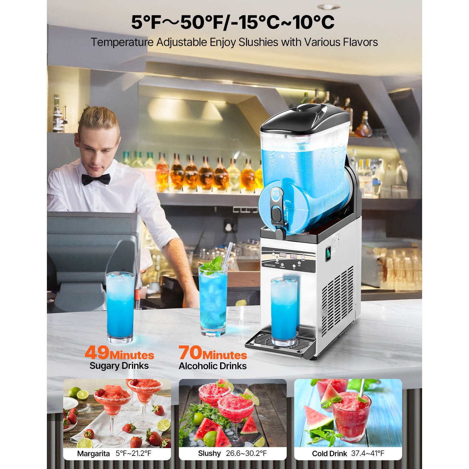 Uimoso Commercial Frozen Drink Slushy Machine 15L/30L/45L Slushie Beverage Maker