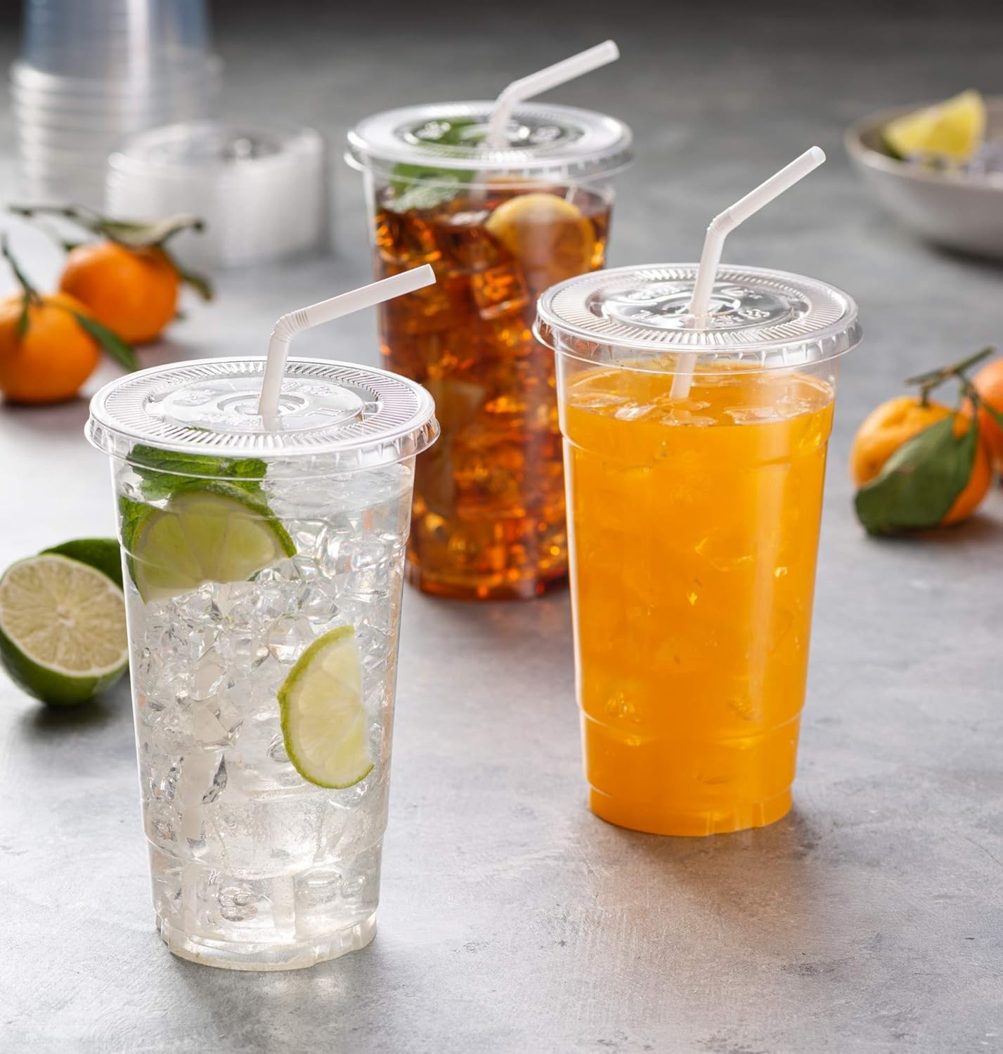 Crystal Clear PET Cups With Flat lids for Iced Coffee (32 oz)