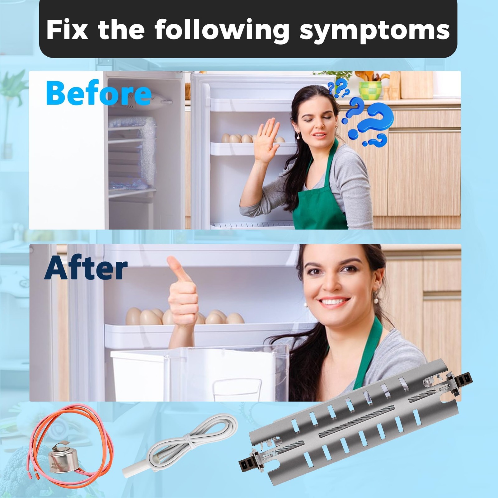 【Upgraded】 WR51X10055 Refrigerator Defrost Heater Kit, Temperature Sensor…