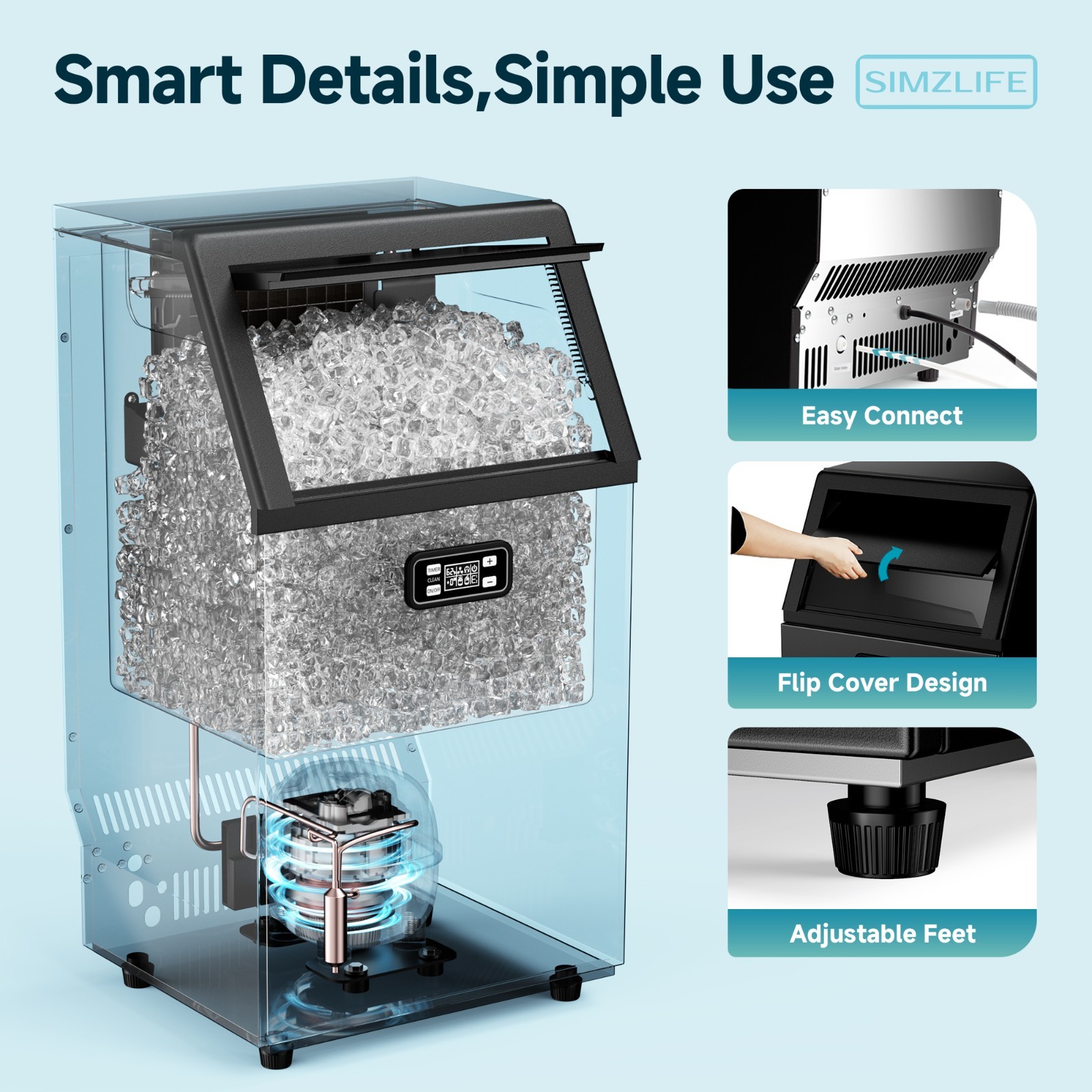 Commercial Ice Maker, 100 Lbs/Day Stainless Steel Under Counter ice Machine