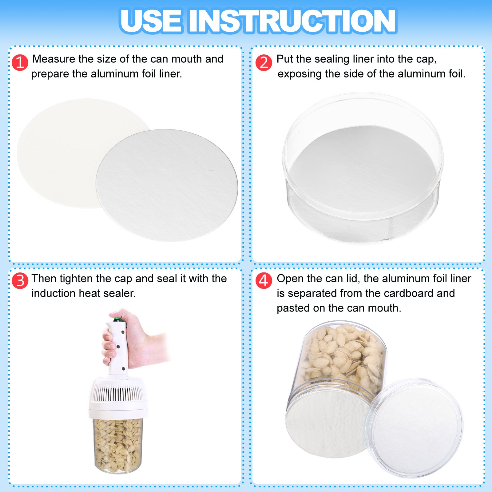 55mm/2.17» Aluminum Foil Cap Liners,160 Pcs Induction Sealer Sealing Liners