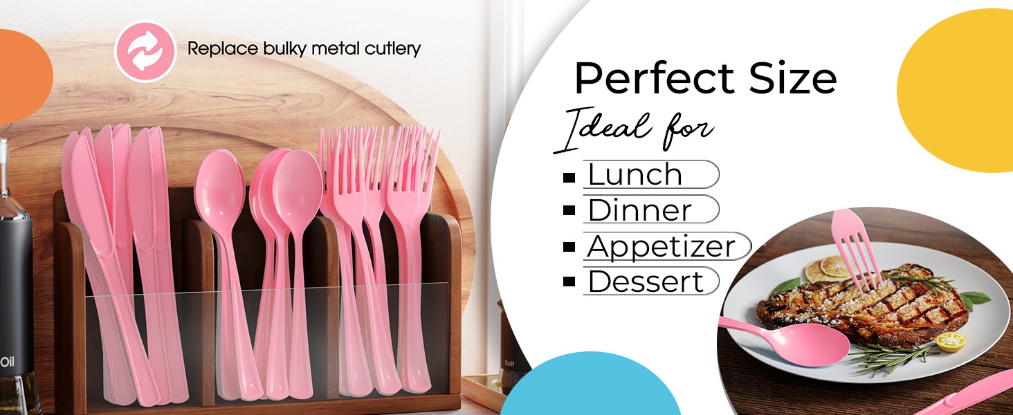 Pink Plastic Silverware Heavy Duty 160 Pcs Pink Plastic Cutlery Set Disposable