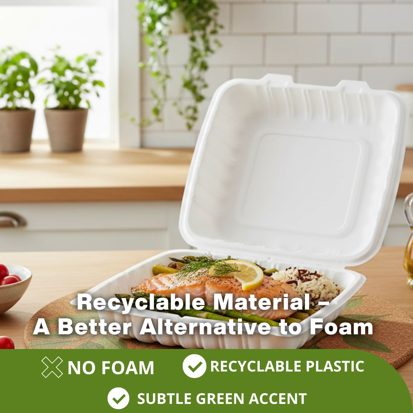 ProTakeOut, [ 9″ x 9″] 150 Pack| White, Clamshell – Take-Out Containers| Durable