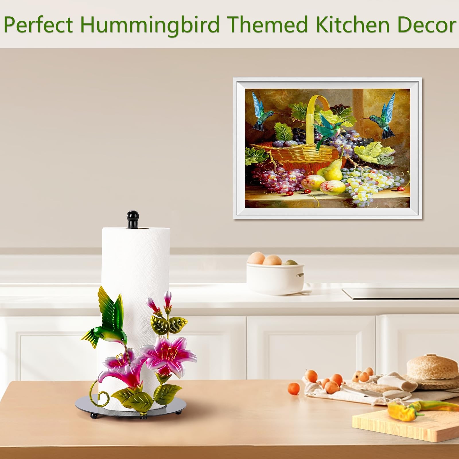 Flower & Hummingbird Decor Countertop Paper Towel Roll Holder