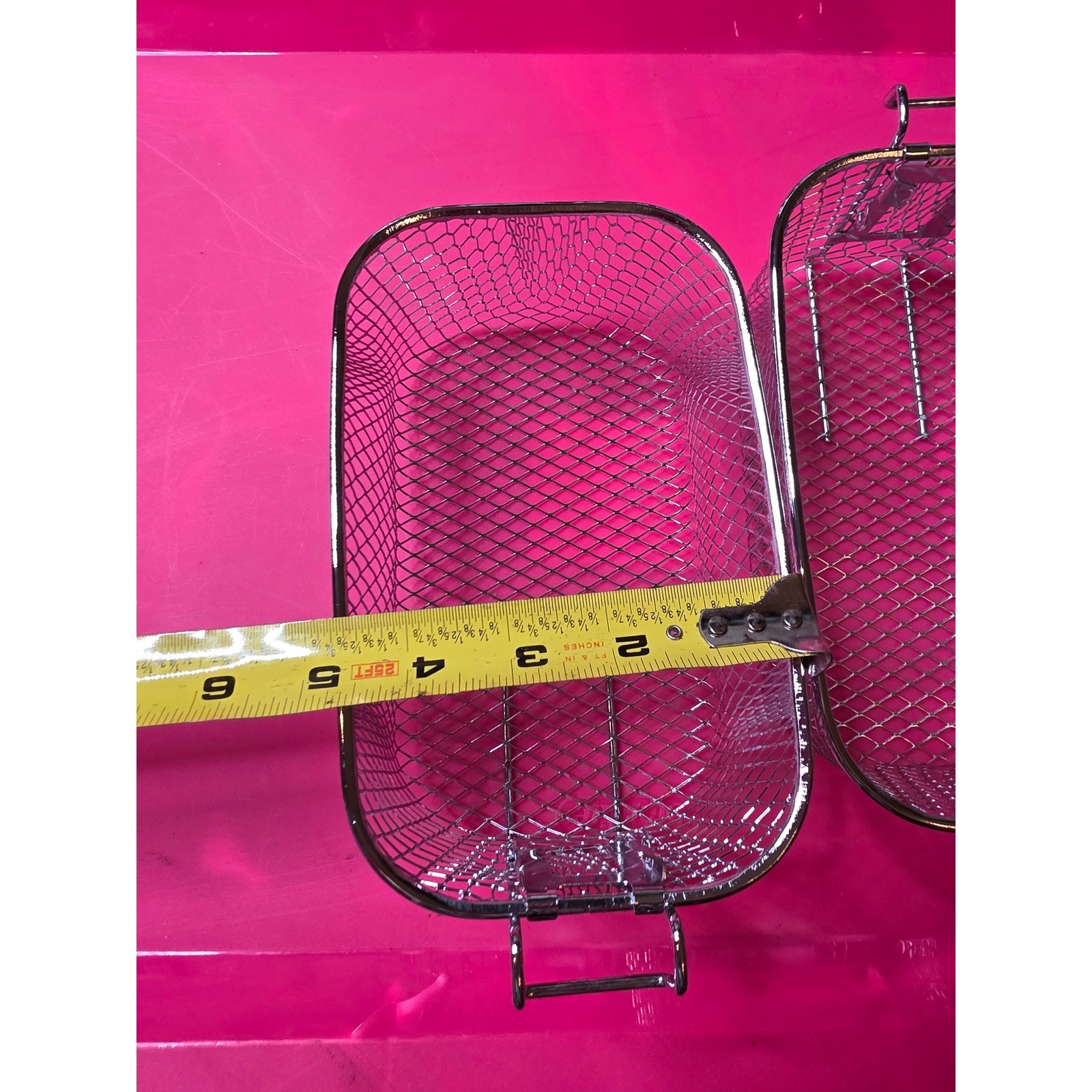 Set of 2 Silver Wire Mesh Deep Fryer Baskets with Hooks 8×4.5×4 Rectangular