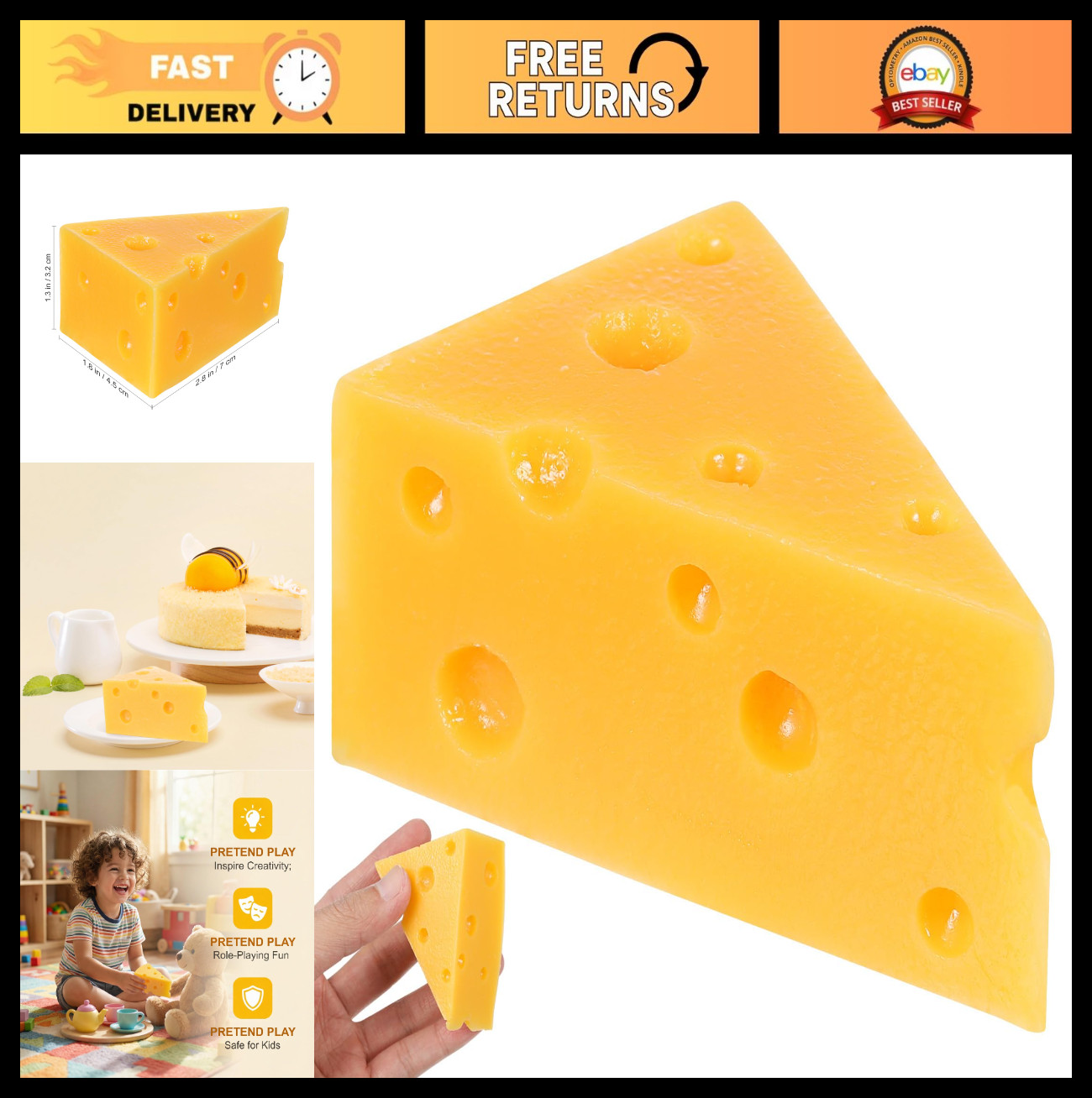 Realistic Fake Cheese Wedge Prop – Resin Artificial Cake Slice for Bakery Displa