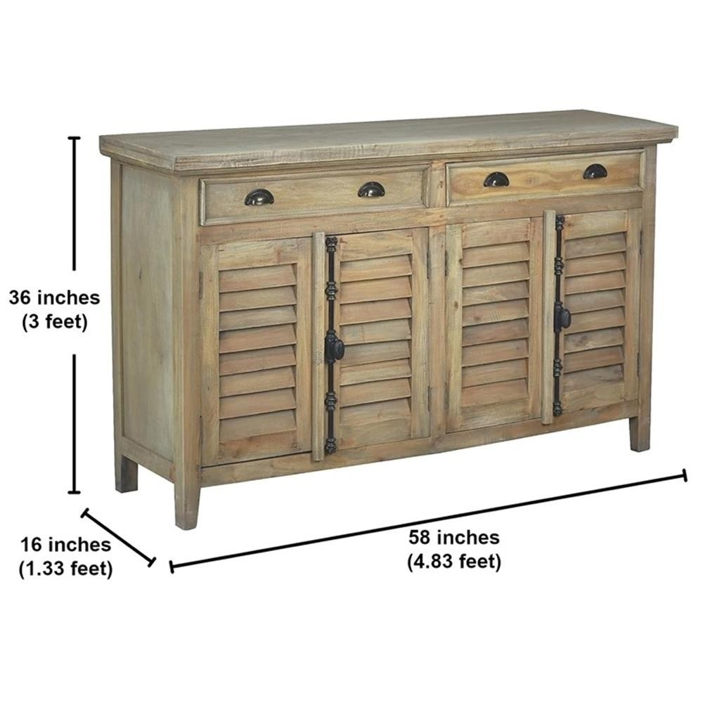 Cottage Shutter Door Sideboard in Driftwood Brown Solid Wood Fully Assembled