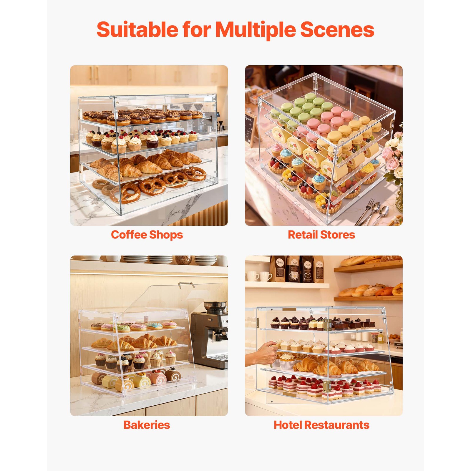 Uimoso Acrylic Countertop Pastry Display Case with 4 Tiers and Dual Access Doors