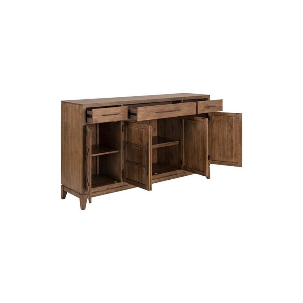 Pemberly Row Dining Buffet with Picture Frame Molding and 4 Doors in Brown