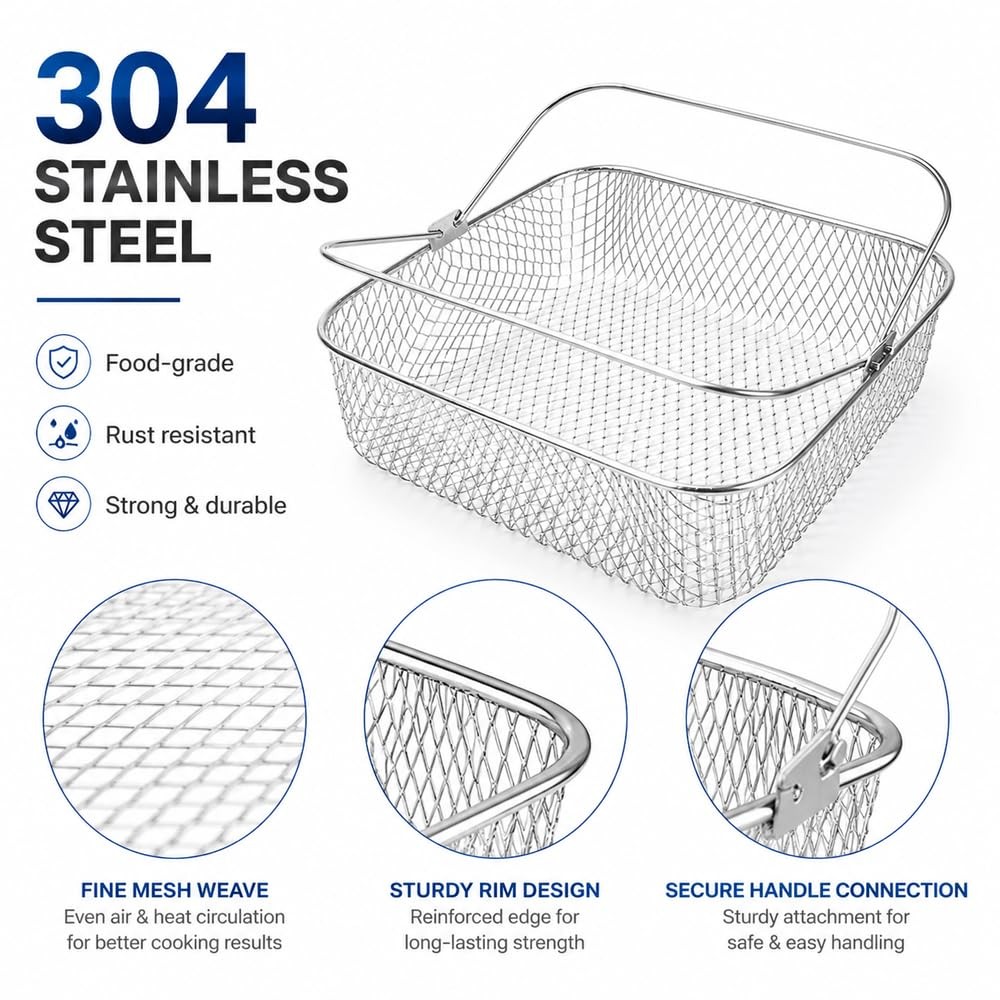 Square Fryer Basket with Handle, 8.5 inch Wide Fryer , 304 Stainless Steel Me…