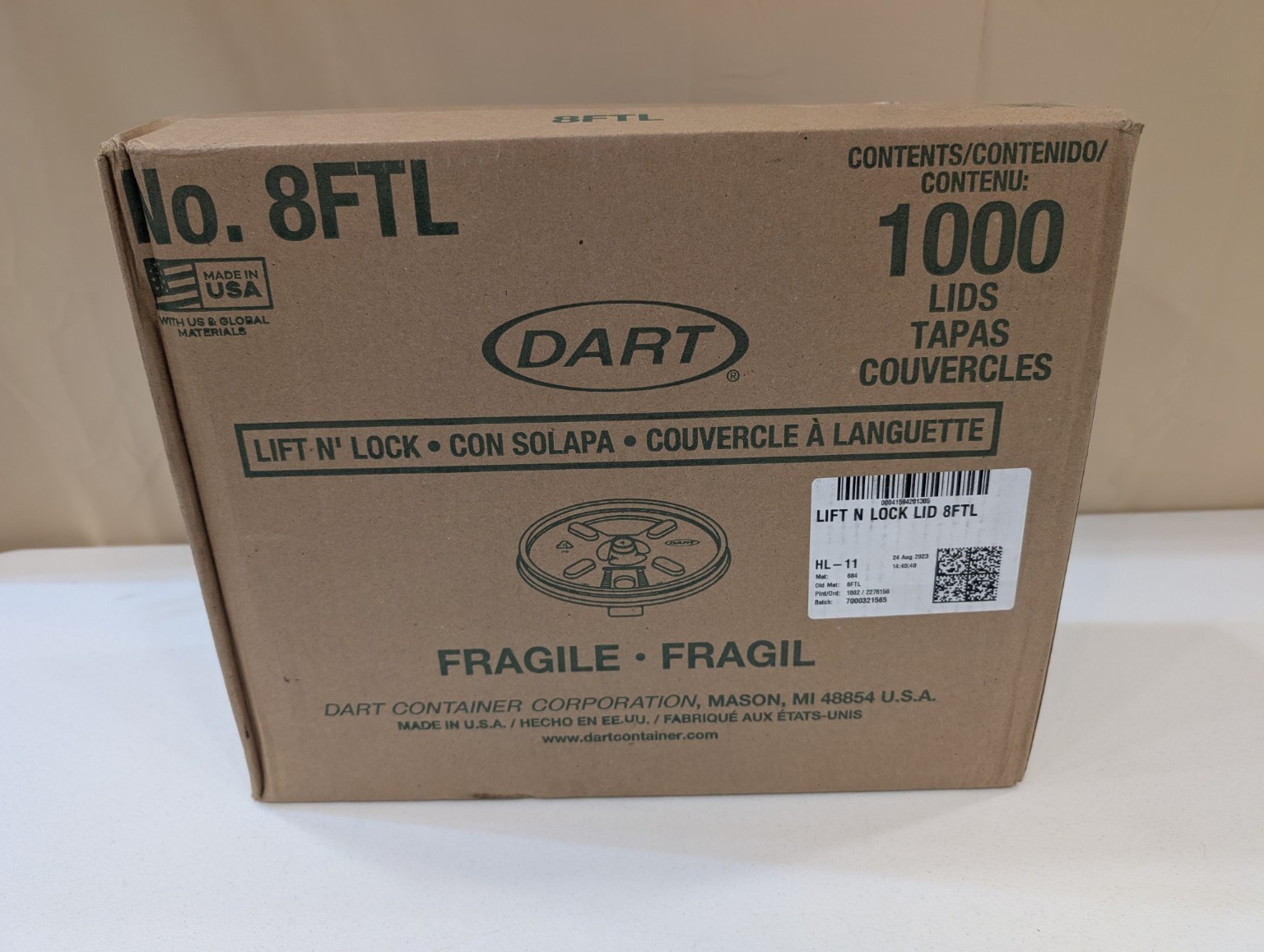 DART 8FTL Lift N Lock Lids 1000 Ct Box – Disposable Food Container Covers NEW