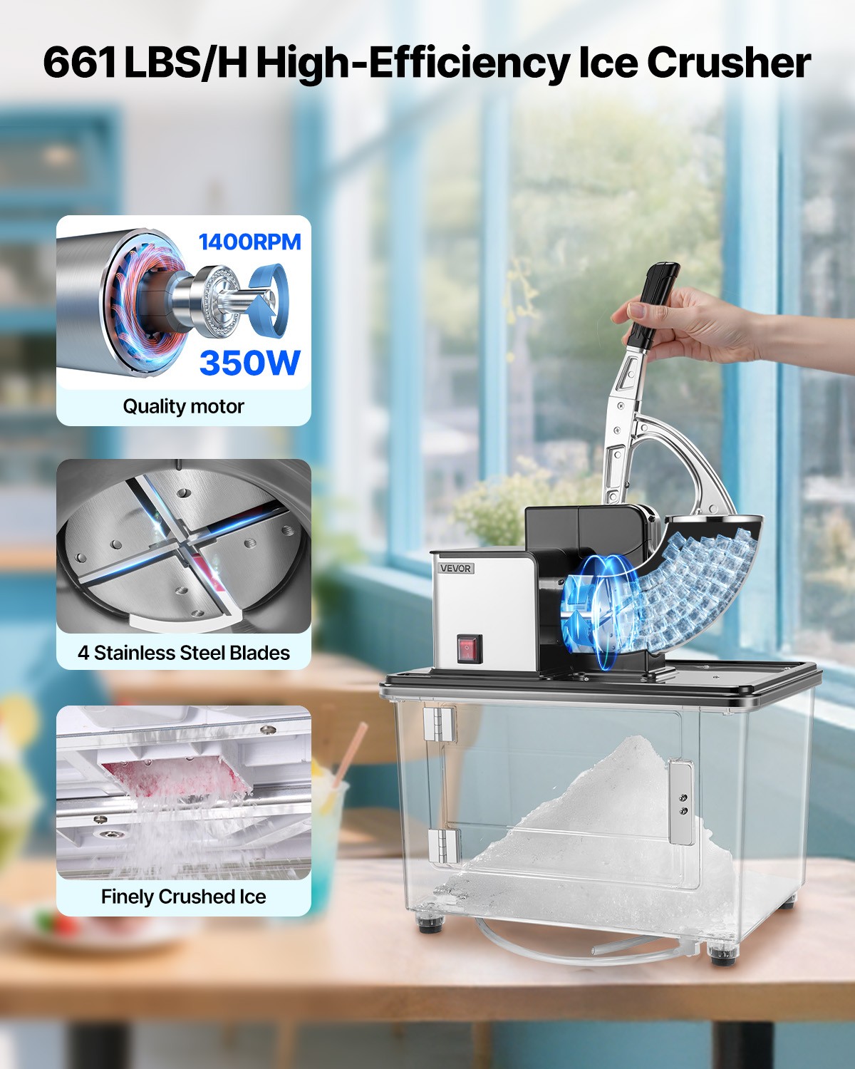 VEVOR Commercial Ice Crusher 661LBS/H Electric Snow Cone Maker Shaved Ice Black