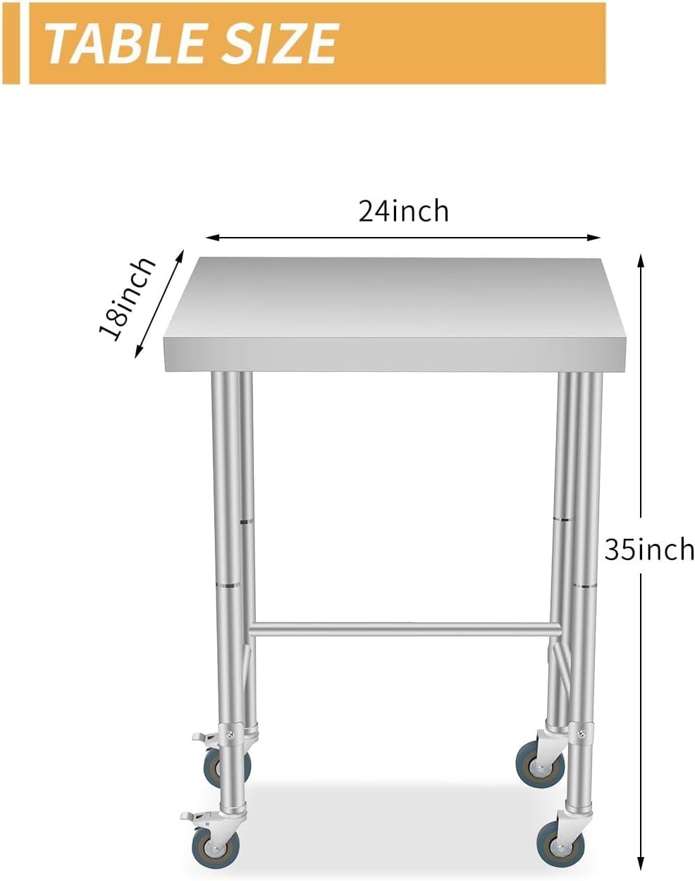 Stainless Steel Prep Table, Rust Resistant NSF Commercial Utility Worktable