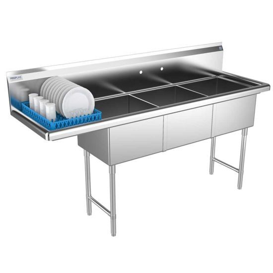 Prepline XS3C-1818-L, 74″ Stainless Steel 3 Compartment Commercial Sink