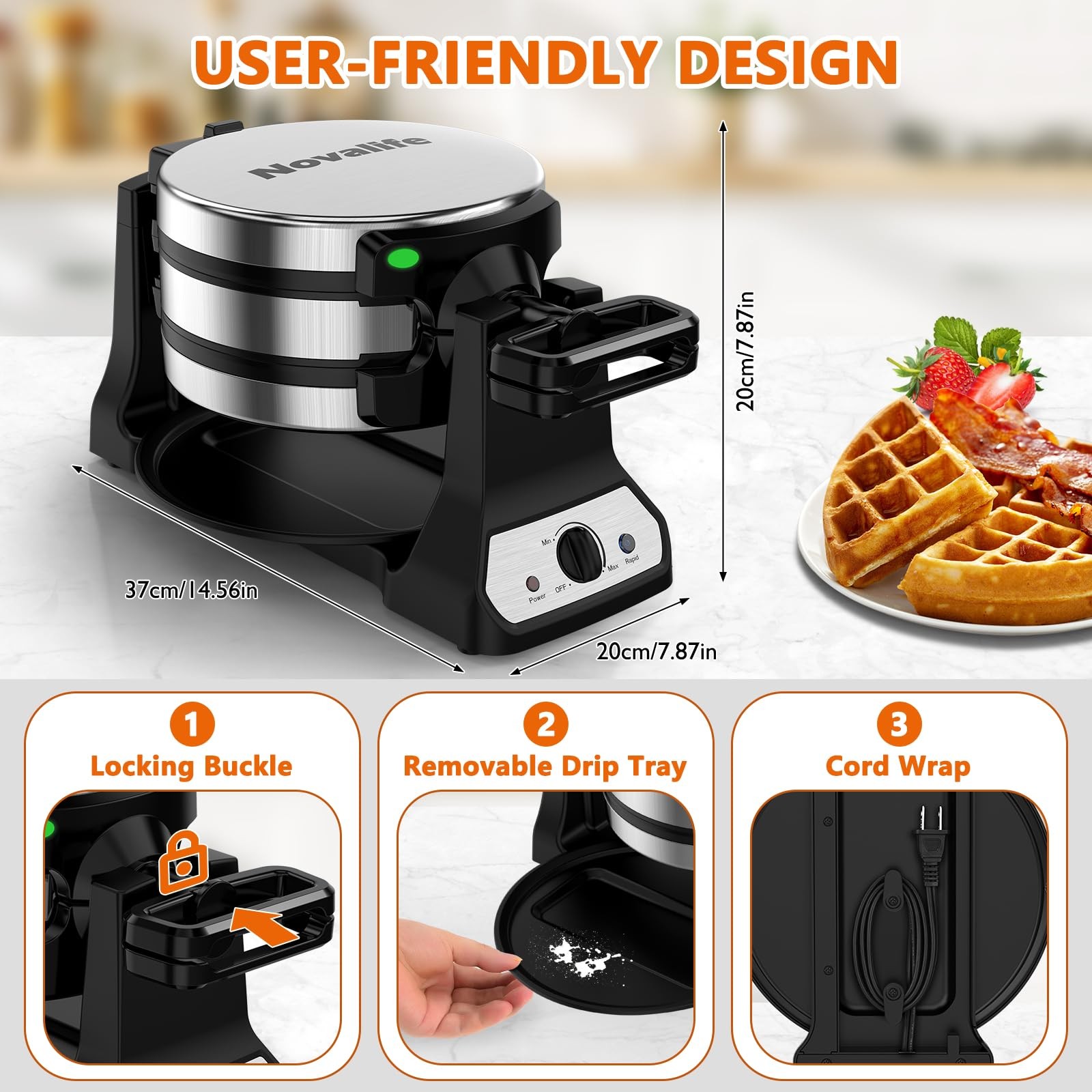 Waffle Maker, 1400W Belgian Double Iron Double, Sliver