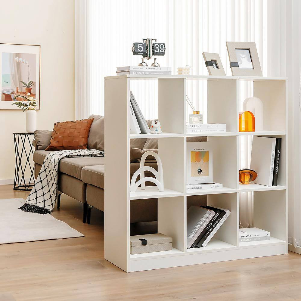 Kids Toy Storage Organizer 13 In. Wide White 9-Cube Kids Bookcase for Books Toys