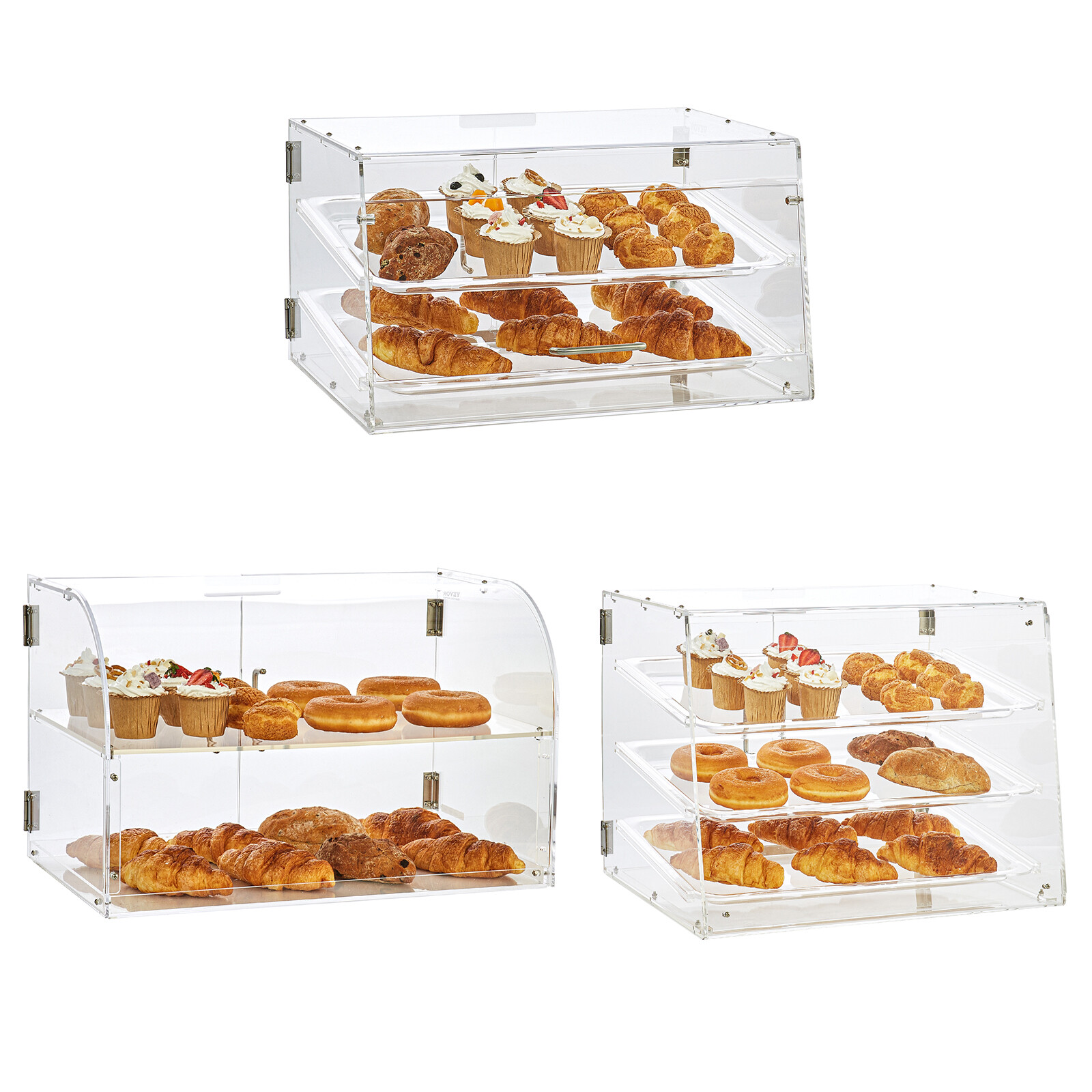 VEVOR 3/2-Tier Acrylic Bakery Display Case Countertop Donut Cake Case Rear Door