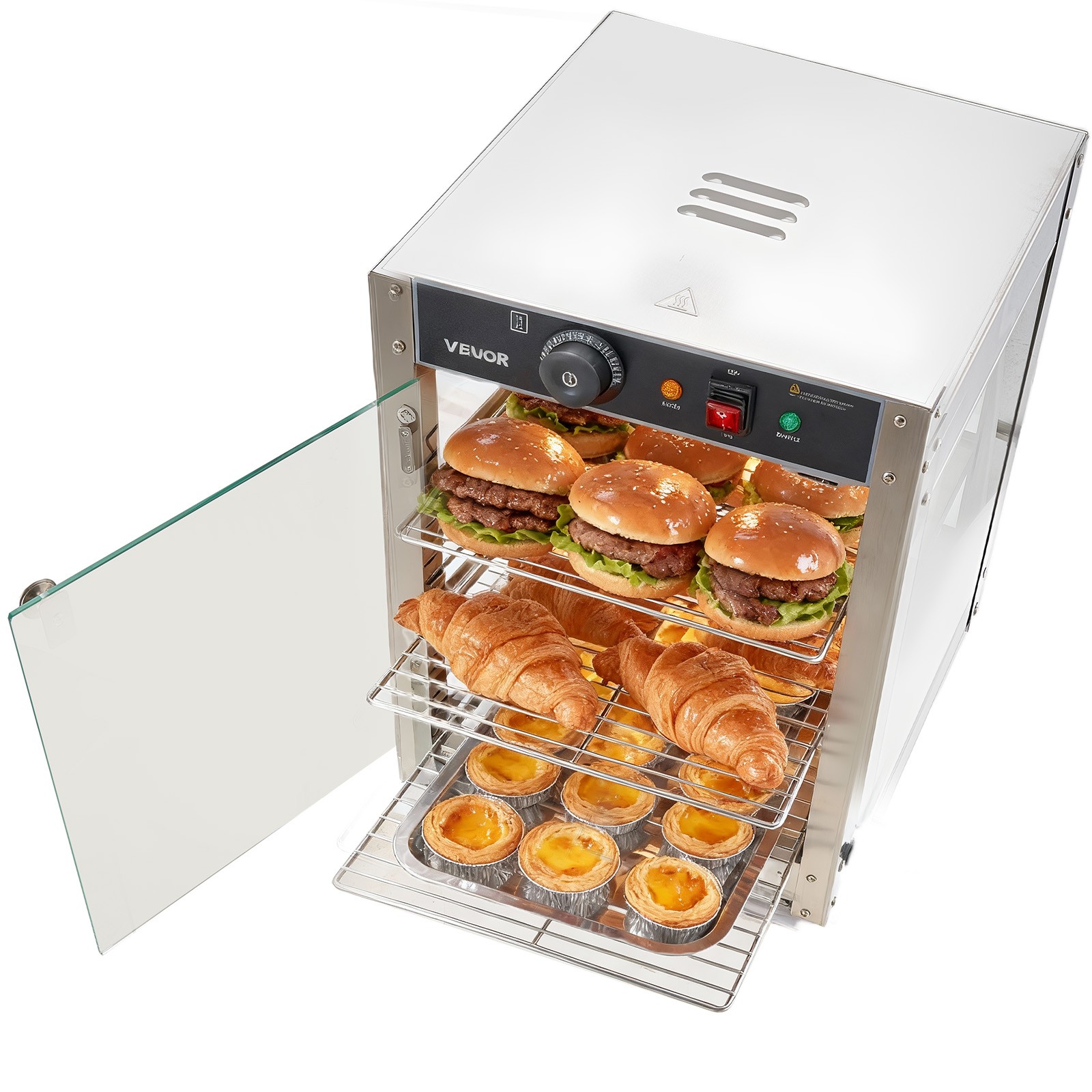 VEVOR 3-Tier Commercial Food Warmer Display Pizza Cabinet 34L with LED Light
