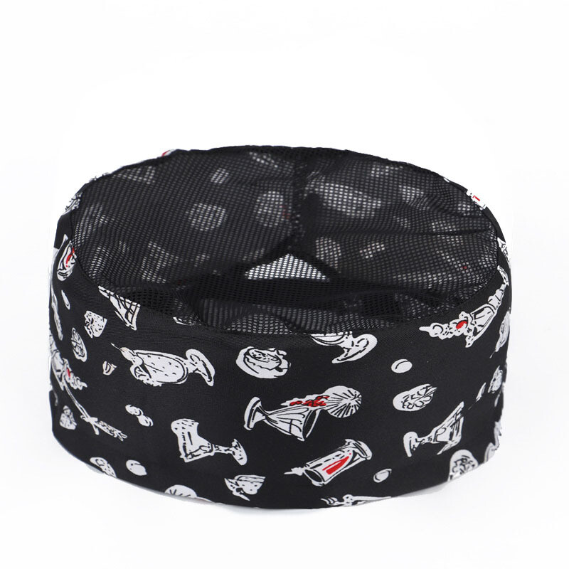 Kitchen Cooking Chef Hat Restaurant Service Flat Top Mesh Breathable Beanie Cap