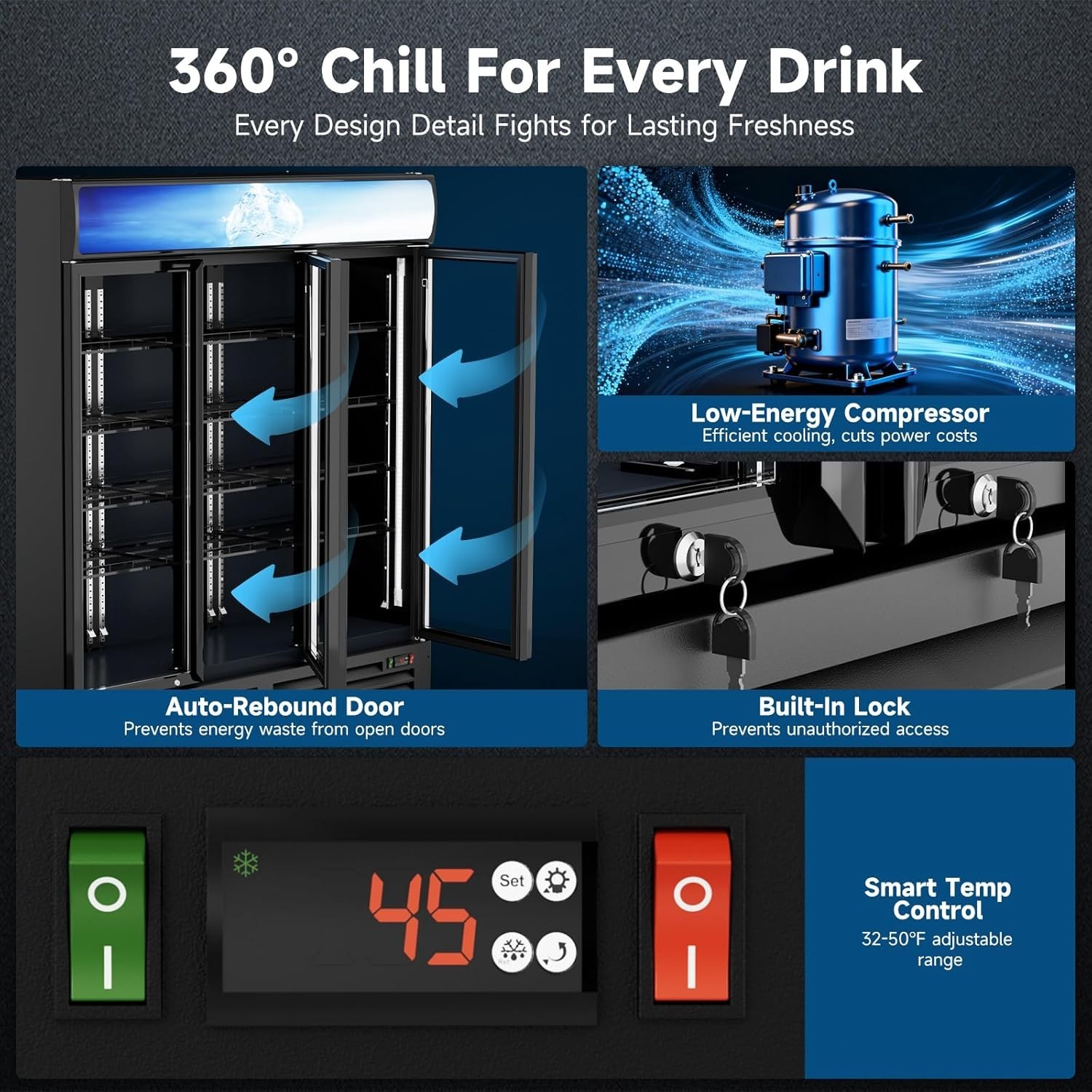 Commercial Display Refrigerator 3 Doors 56 Cu. Ft Merchandiser Beverage Cooler