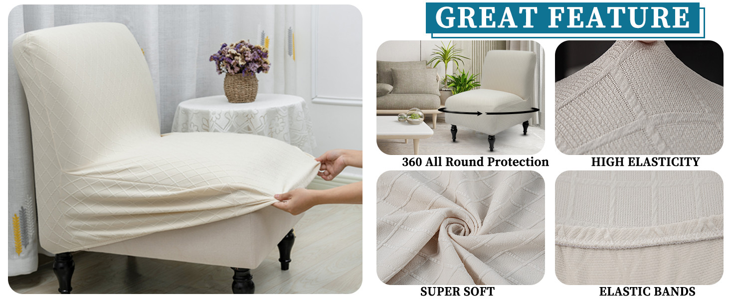 Armless Accent Slipper Chair Cover Slipcover,Stretch Spandex Removable Jacquard