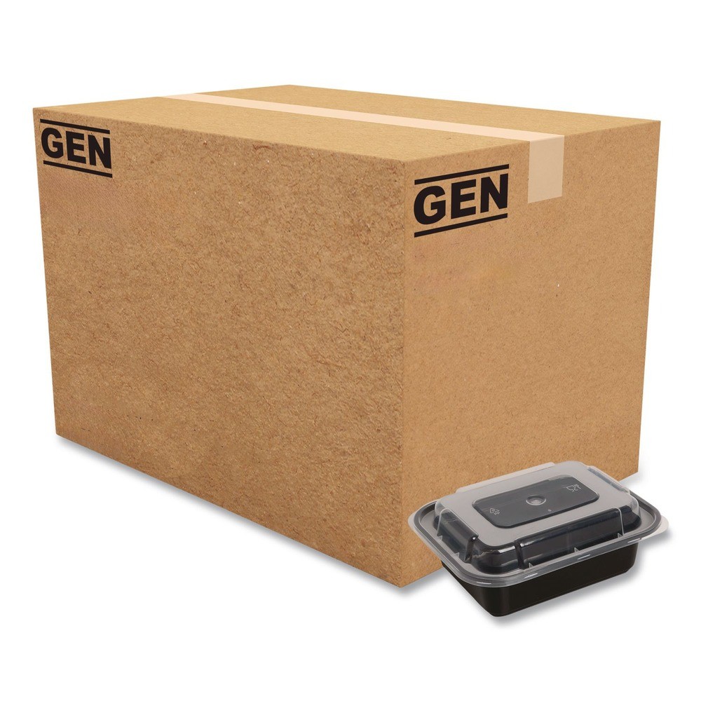 GEN TORECT32 Plastic Microwavable Food Container – Rect Blk/Clear (150/CT) New