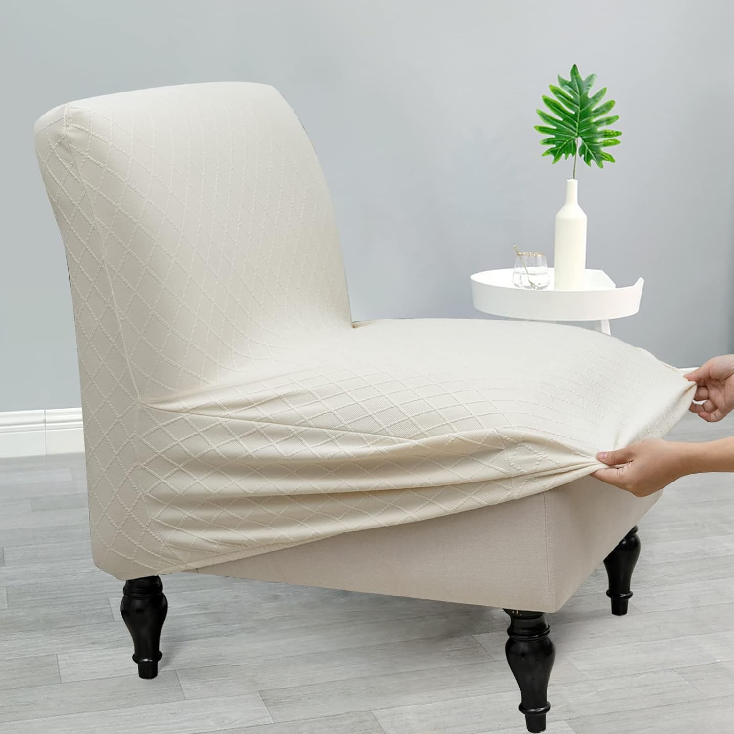 Armless Accent Slipper Chair Cover Slipcover,Stretch Spandex Removable Jacquard