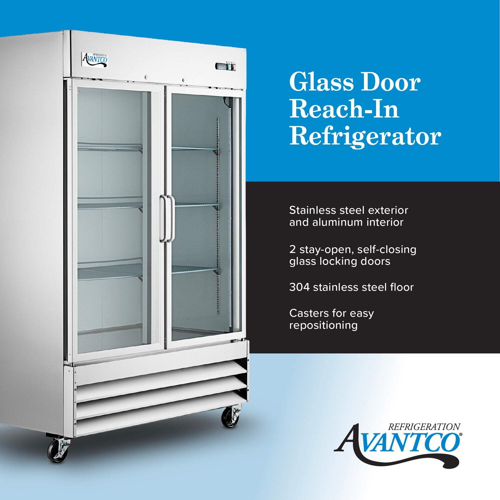 54″ Glass Door Reach-In Refrigerator