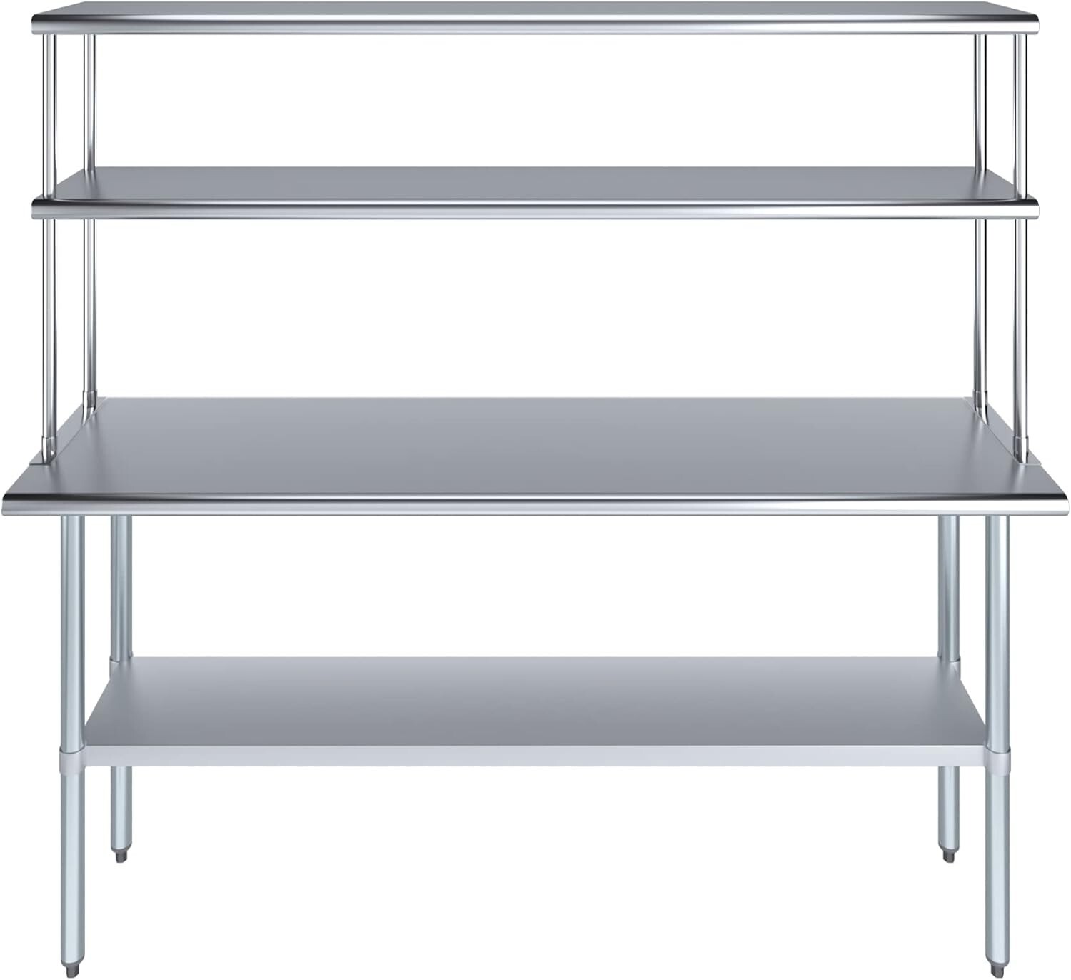 Stainless Steel Prep Table w/ Double Overshelf – Commercial Kitchen Workstation