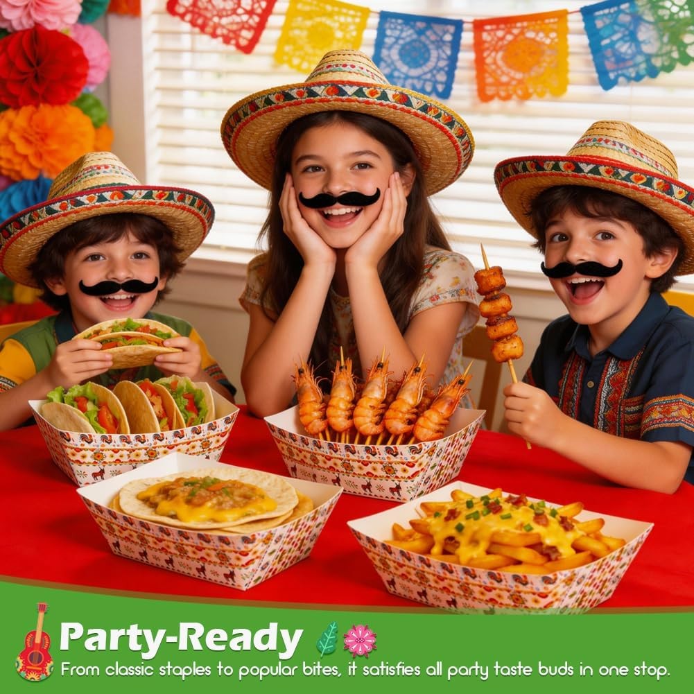 100 PCS 2LB Paper Food Boat Trays, Disposable Mexican Nacho Trays Fully