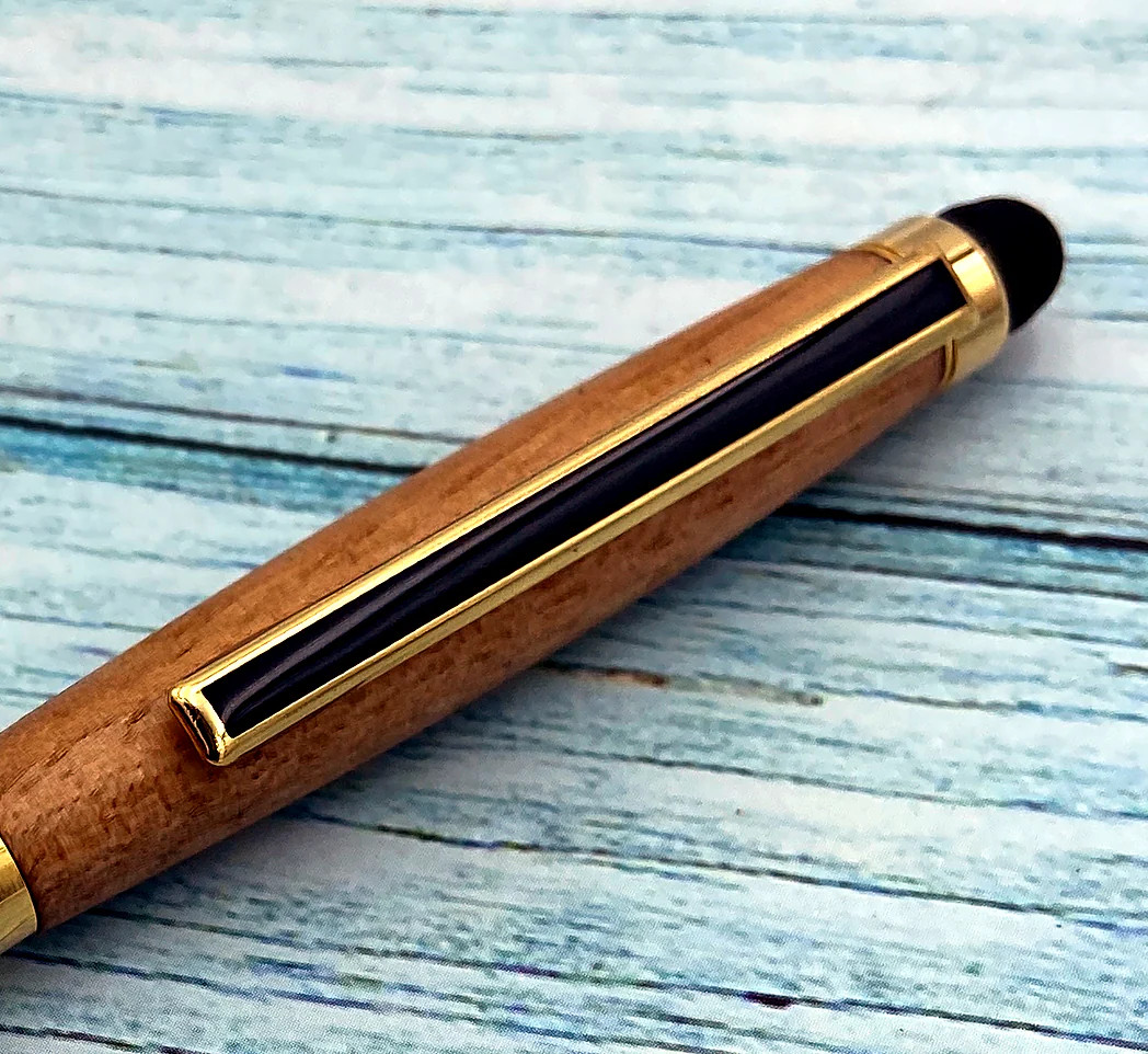 Whiskey Barrel Pen with Stylus | Personalized Executive Pen | 24K Gold Trim