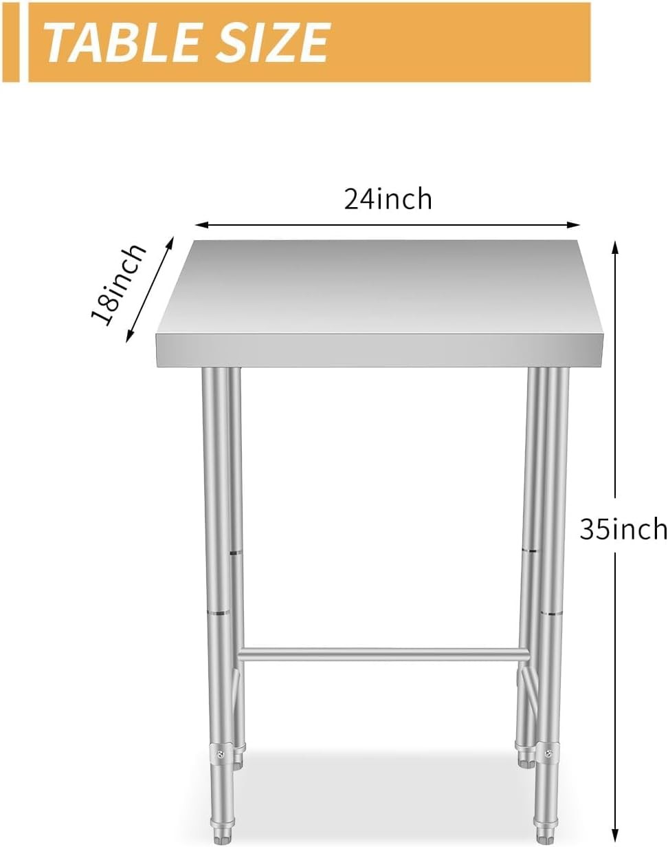 Stainless Steel Prep Table, Rust Resistant NSF Commercial Utility Worktable