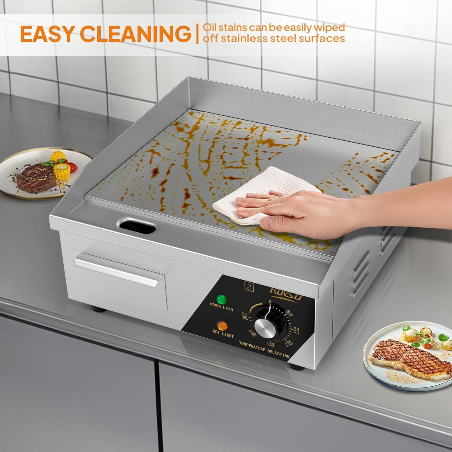 14″ Commercial Electric Countertop Flat Top Griddle, 1500W 110V Electric Griddle