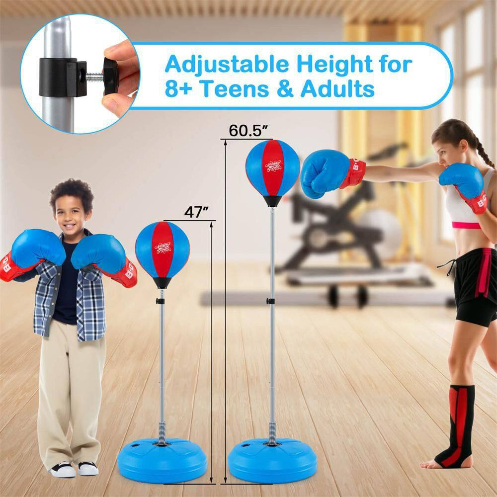 Boxing Punching Bag with Height Adjustable Stand Boxing Gloves Adults Blue