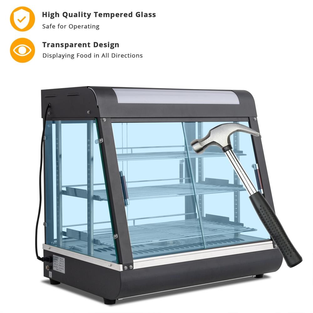 3 Tiers Commercial Food Warmer Display Countertop Pizza Heated Show Case w/Bulb