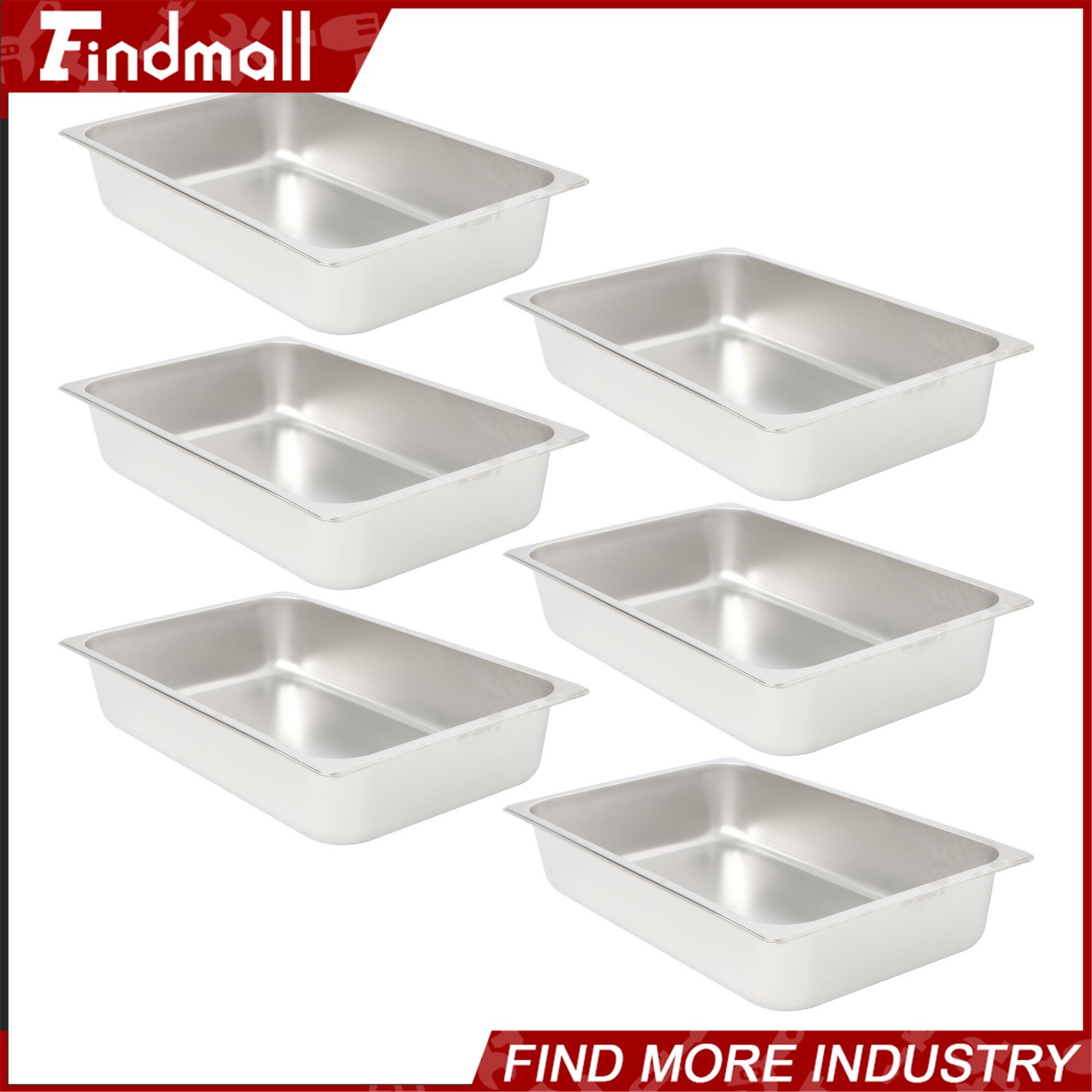Findmall 6 Pack 4″ Deep Steam Table Pan Hotel Pans Food Prep Stainless Steel